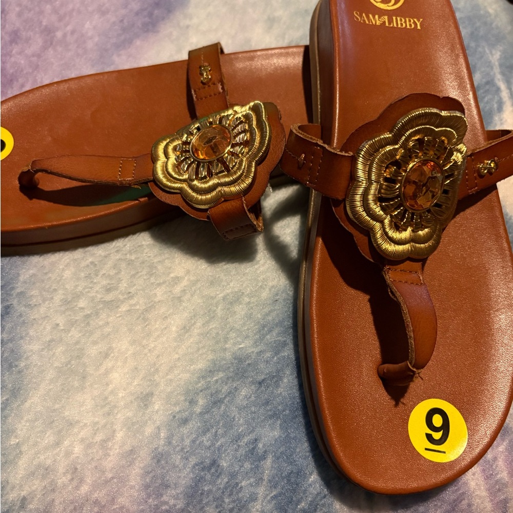 Amirah Brown Sandals with Gold Details